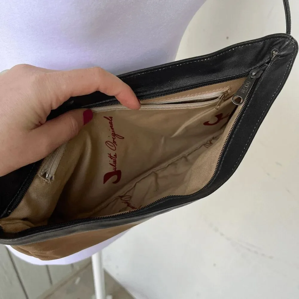 Vintage 70s Juliette Originals Leather Colorblock Crossbody Bag Purse - Picture 3 of 9